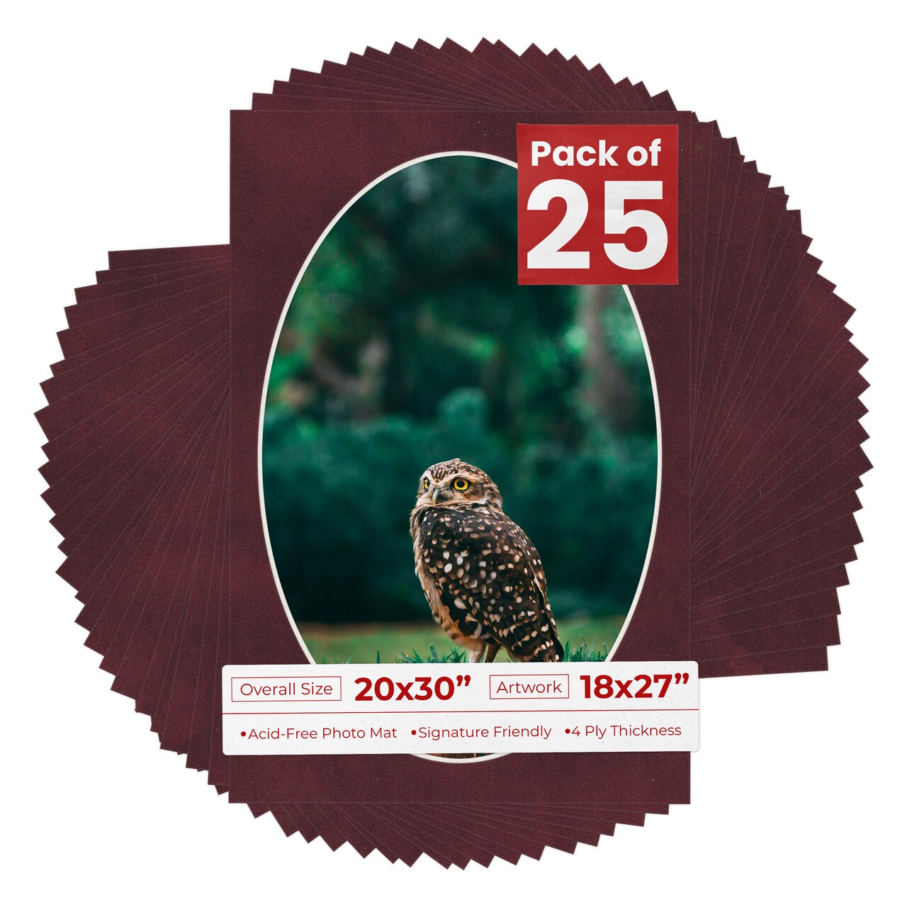 Dark Red Suede Mat Board for 20x30 Frames - Oval Opening for 18x27 Photos